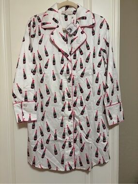 🥂🪽💗Toss Designs  Champagne Bottle Button-Front Sleep Shirt Nightgown 💗🪽🥂